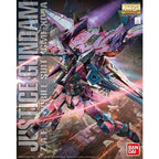 Caja oficial del MG Justice Gundam de Bandai.