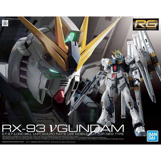 Caja oficial del RG Nu Gundam de Bandai.