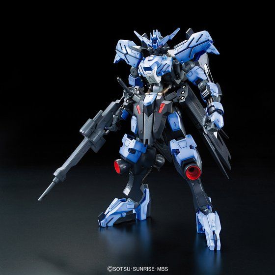 Full Mechanics Gundam Vidar montado en vista frontal con rifle y sables.