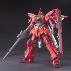 HGUC Sinanju montado en vista frontal con rifle y escudo.