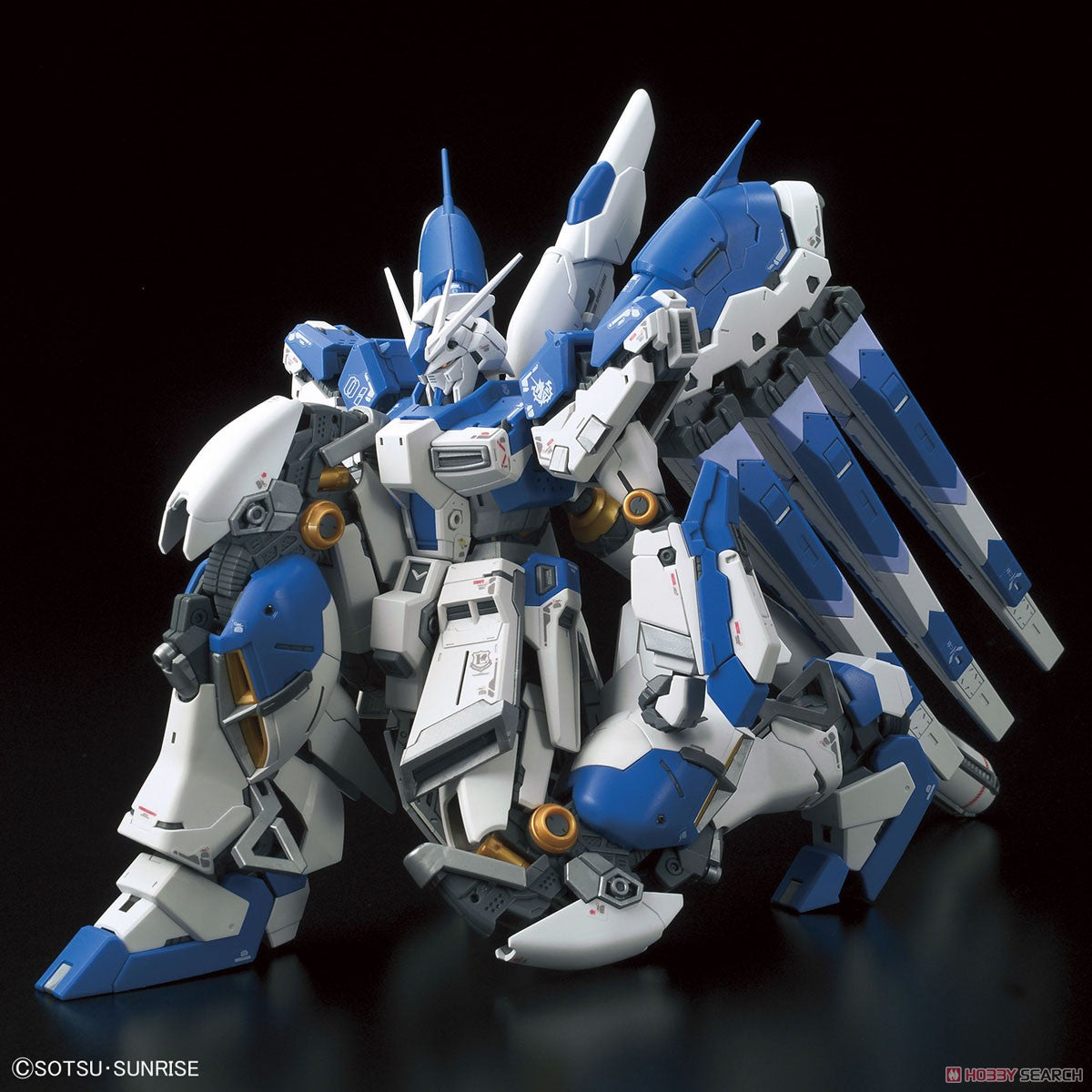 RG Hi-Nu Gundam de Bandai, pose con rifle.