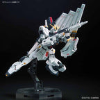 RG Nu Gundam apuntando con el Beam Rifle; peana vendida por separado.