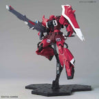 MG Gunner Zaku Warrior Lunamaria en pose de combate con cañón y escudo; peana vendida por separado.