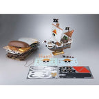 Going Merry de One Piece de Bandai: contenido del kit con piezas, figuras, adhesivos y barco montado.