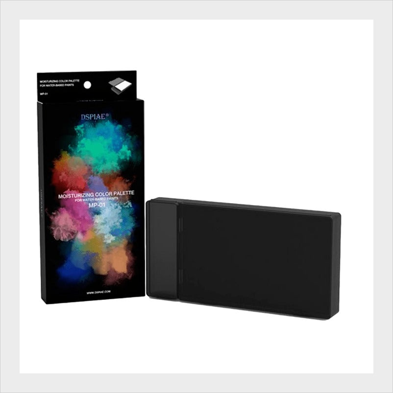 Paleta Húmeda DSPIAE MP-01 para pintura acrílica de modelismo, caja negra con diseño de humo de colores