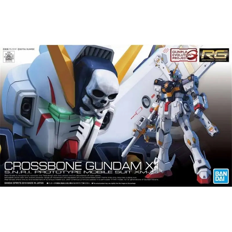 RG Crossbone Gundam X1 de Bandai, ilustración frontal de la caja original.