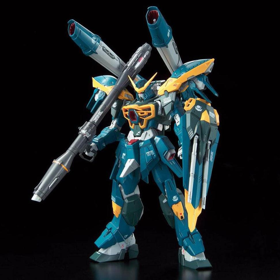 Full Mechanics 1/100 Calamity Gundam, vista completa del modelo con bazuca en diagonal y escudo.